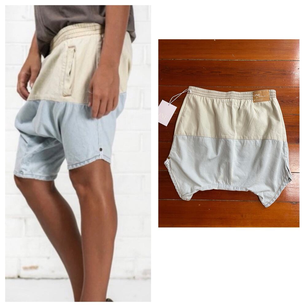 OneTeaspoon Calypsos Harem Shorts XS Cream Blue Colorblock Cotton NWT